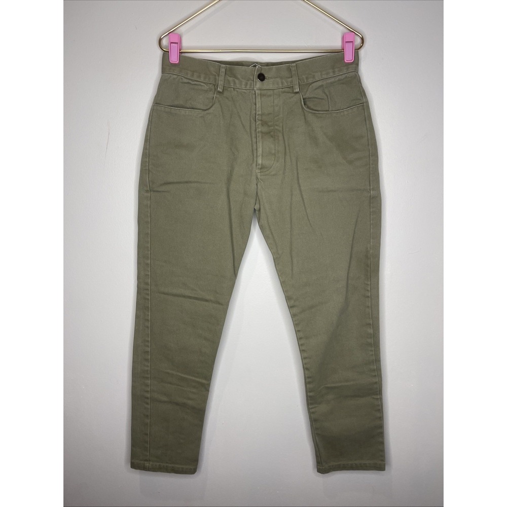 Alex Crane Canvas Cham Pants Mens 31 Olive Green Cotton Taper Button Fly Chinos